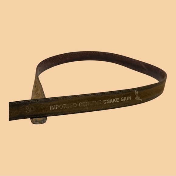 Snake Skin Brown Leather Belt 1” Wide x 34” Long Gold Tone Buckle - Picture 3 of 6